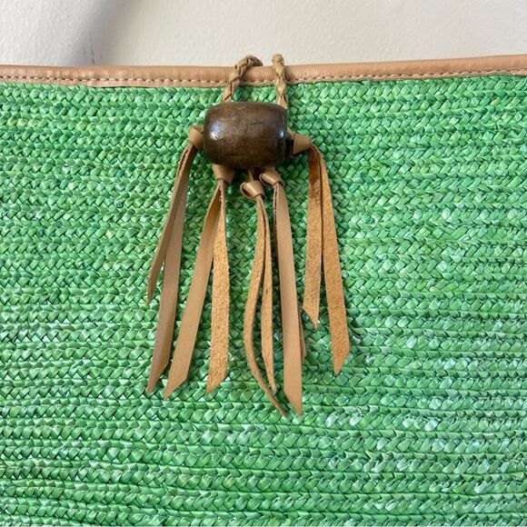 VTG Donna Dixon Kelly Green Braided Handle Raffia Woven Shoulder Bag Purse - Picture 2 of 15